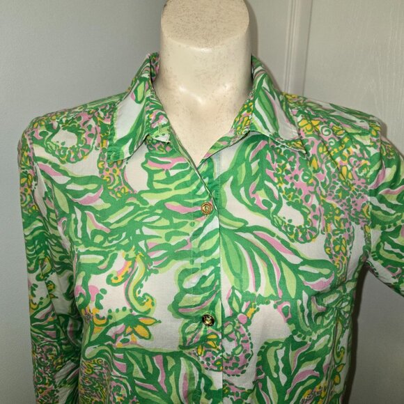Lilly Pulitzer Shirt Dress Tunic Green and Pink Long sleeve Colorful - Picture 4 of 15